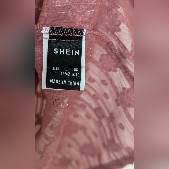 SHEIN VCAY Notched Neck Ruffle Trim Chiffon Blouse size Large - Picture 2 of 7